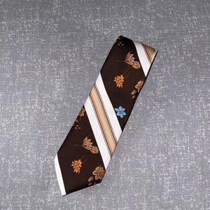 Vintage Wembley Wemlon Mens Tie Brown Floral Diagonal Stripe Retro 70s Polyester
